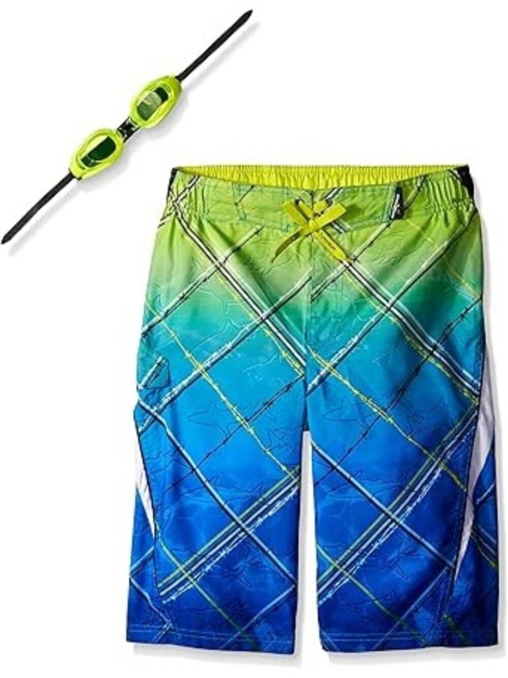 ZeroXposur Boys' Shark Barbed Wire Yellow Blue Swim Trunk Boardshorts Size 10/12